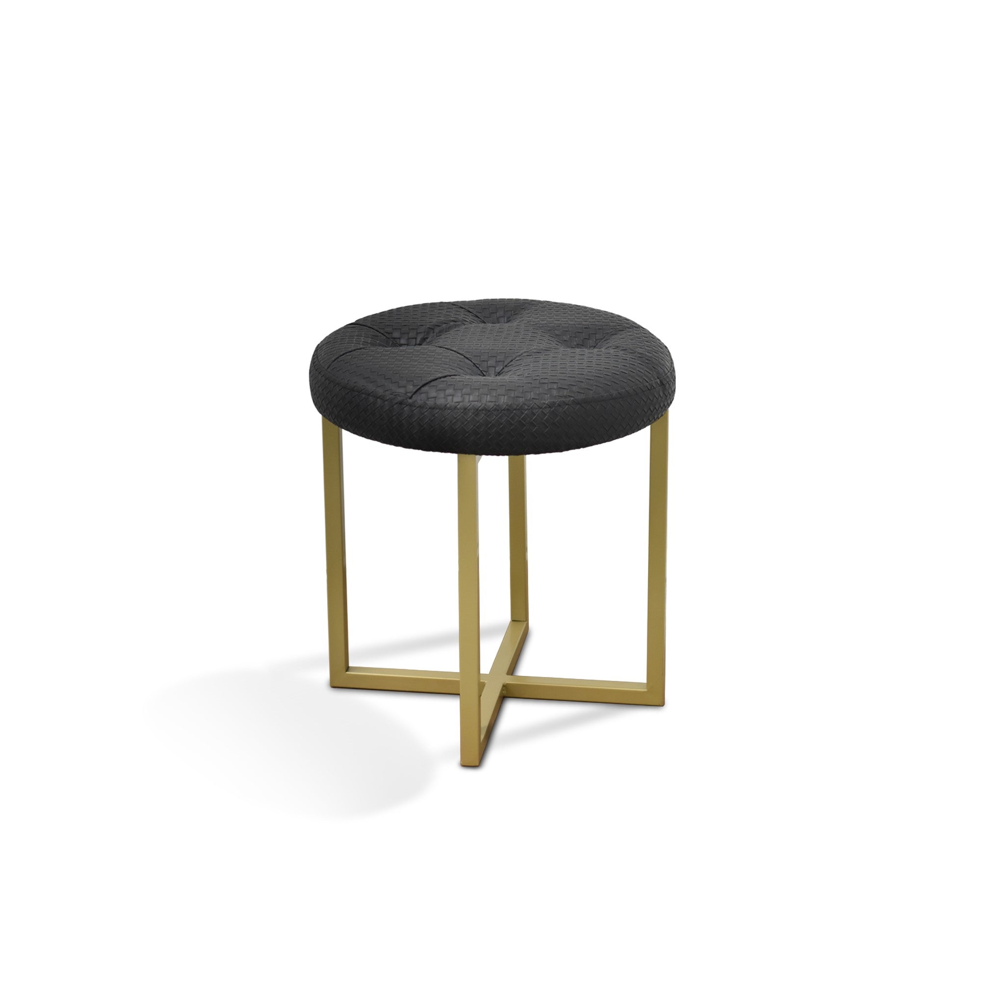 17" Black Tufted Faux Leather and Gold Stool - Minihomy