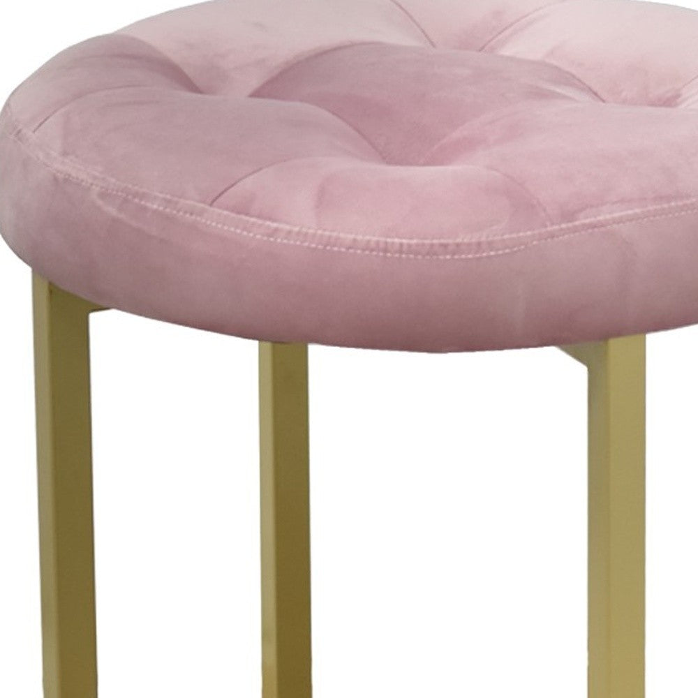 17" Pink Tufted Velvet and Gold Stool - Minihomy