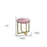 17" Pink Tufted Velvet and Gold Stool - Minihomy