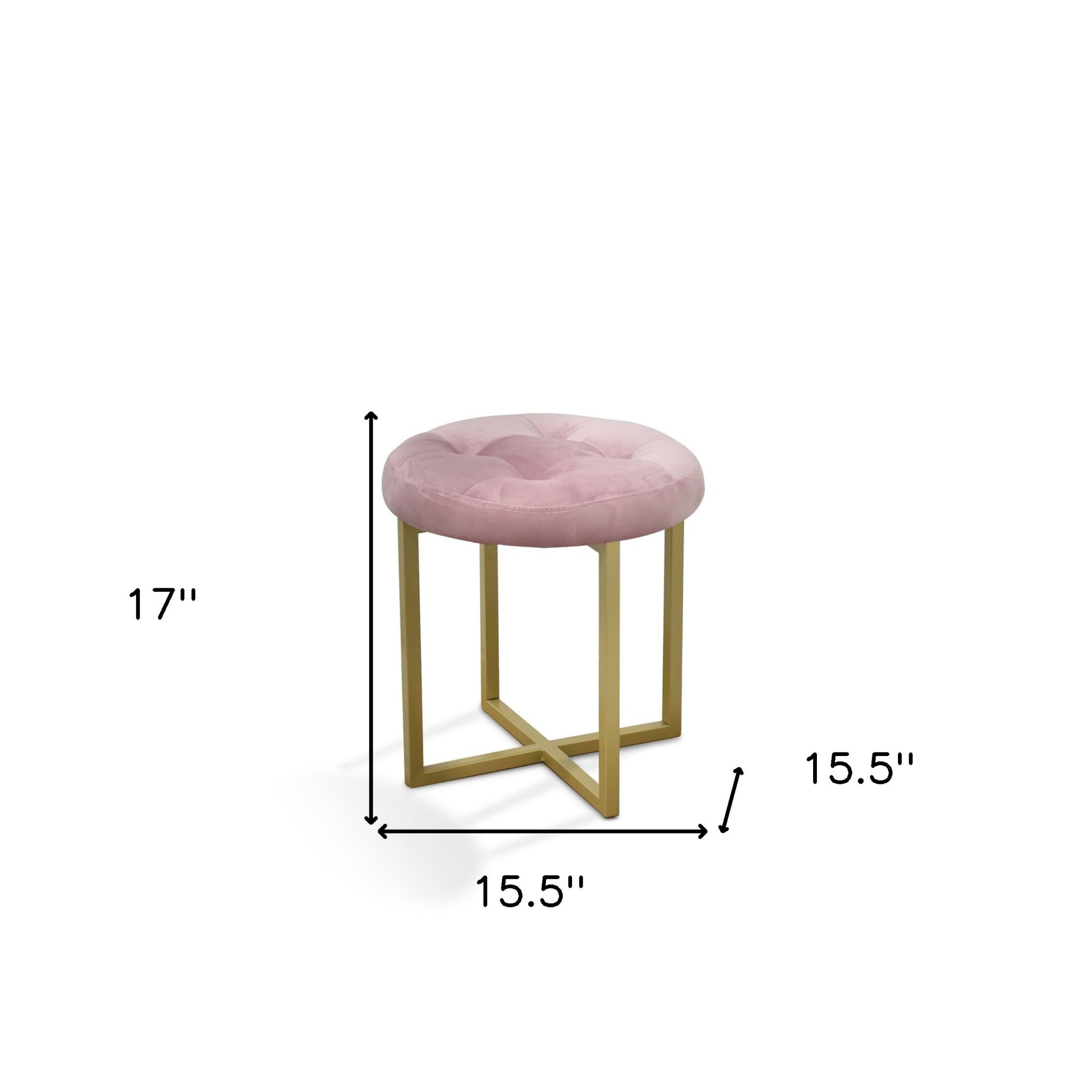 17" Pink Tufted Velvet and Gold Stool - Minihomy