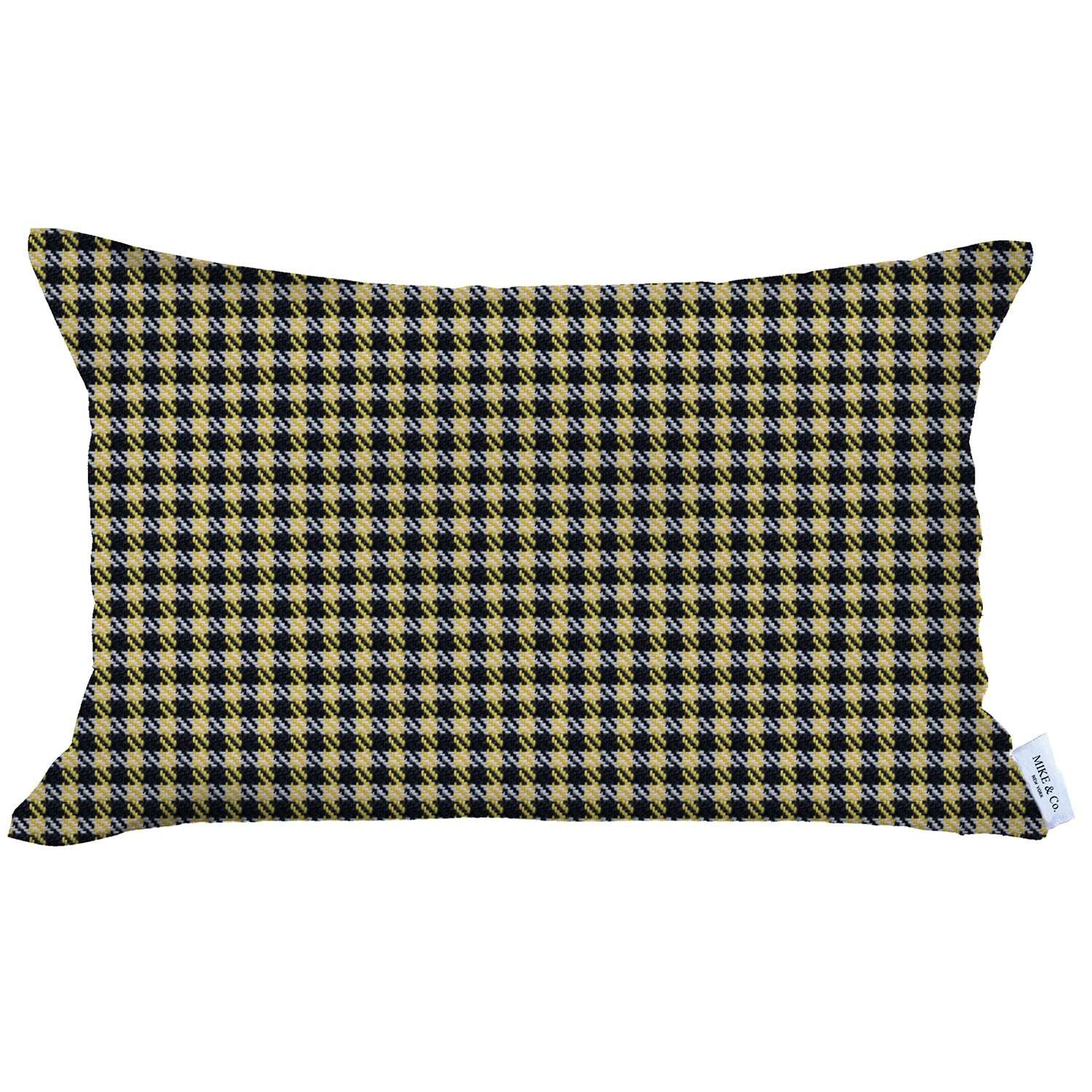 12" X 20" Yellow Houndstooth Zippered Handmade Polyester Lumbar Pillow Cover - Minihomy