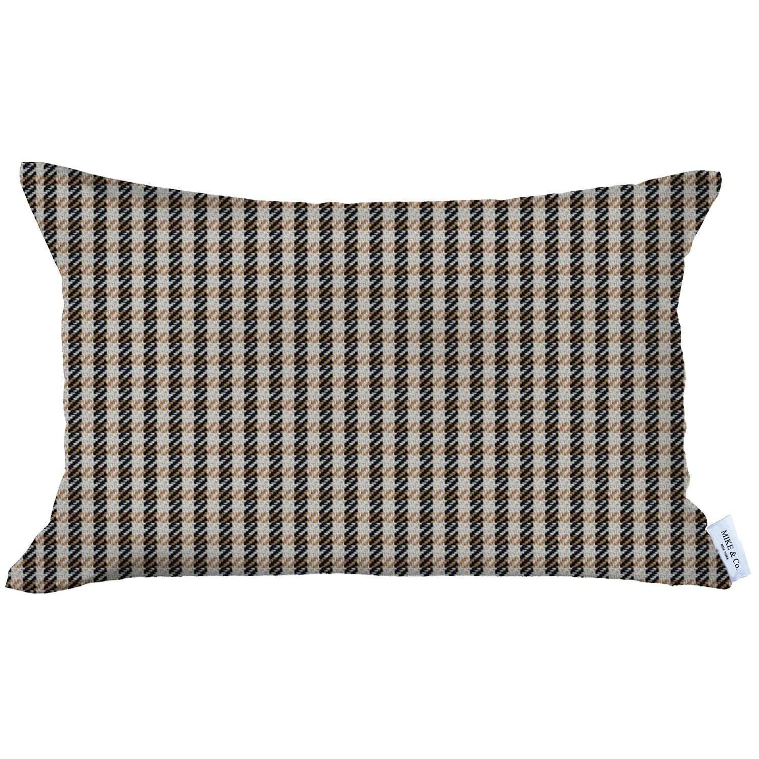 12" X 20" Brown Houndstooth Zippered Handmade Polyester Lumbar Pillow Cover - Minihomy