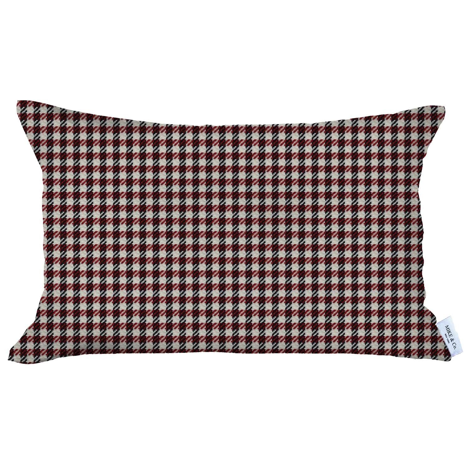 12" X 20" Red Houndstooth Zippered Handmade Polyester Lumbar Pillow Cover - Minihomy