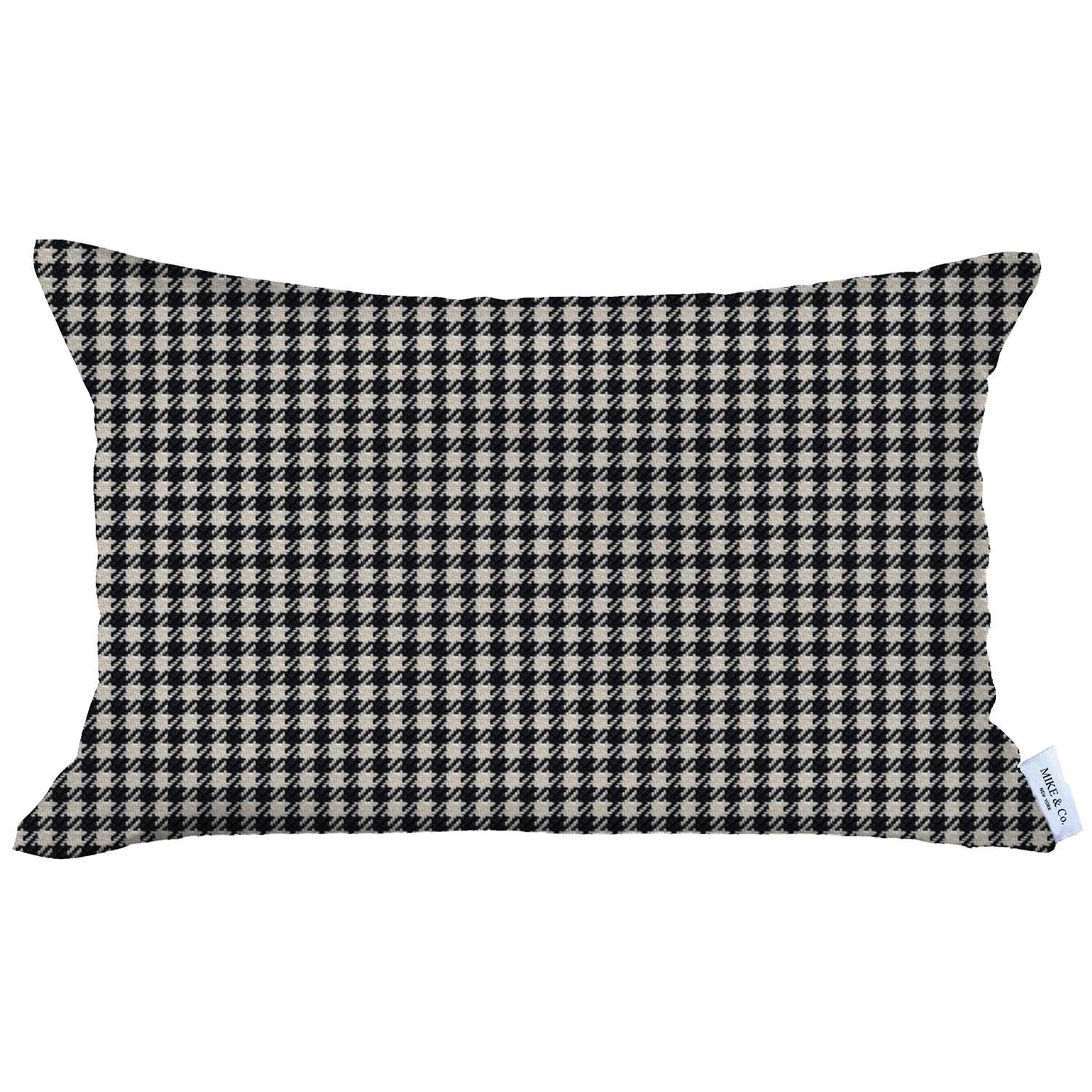 12" X 20" Grey Houndstooth Zippered Handmade Polyester Lumbar Pillow Cover - Minihomy