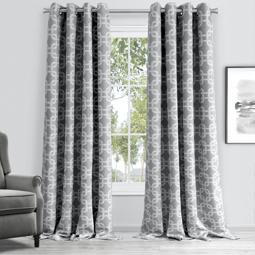 84” Silver Interlock Pattern Window Curtain Panel - Minihomy