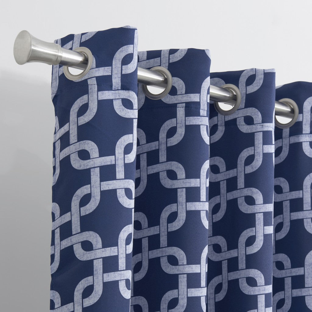 84” Navy Interlock Pattern Window Curtain Panel - Minihomy