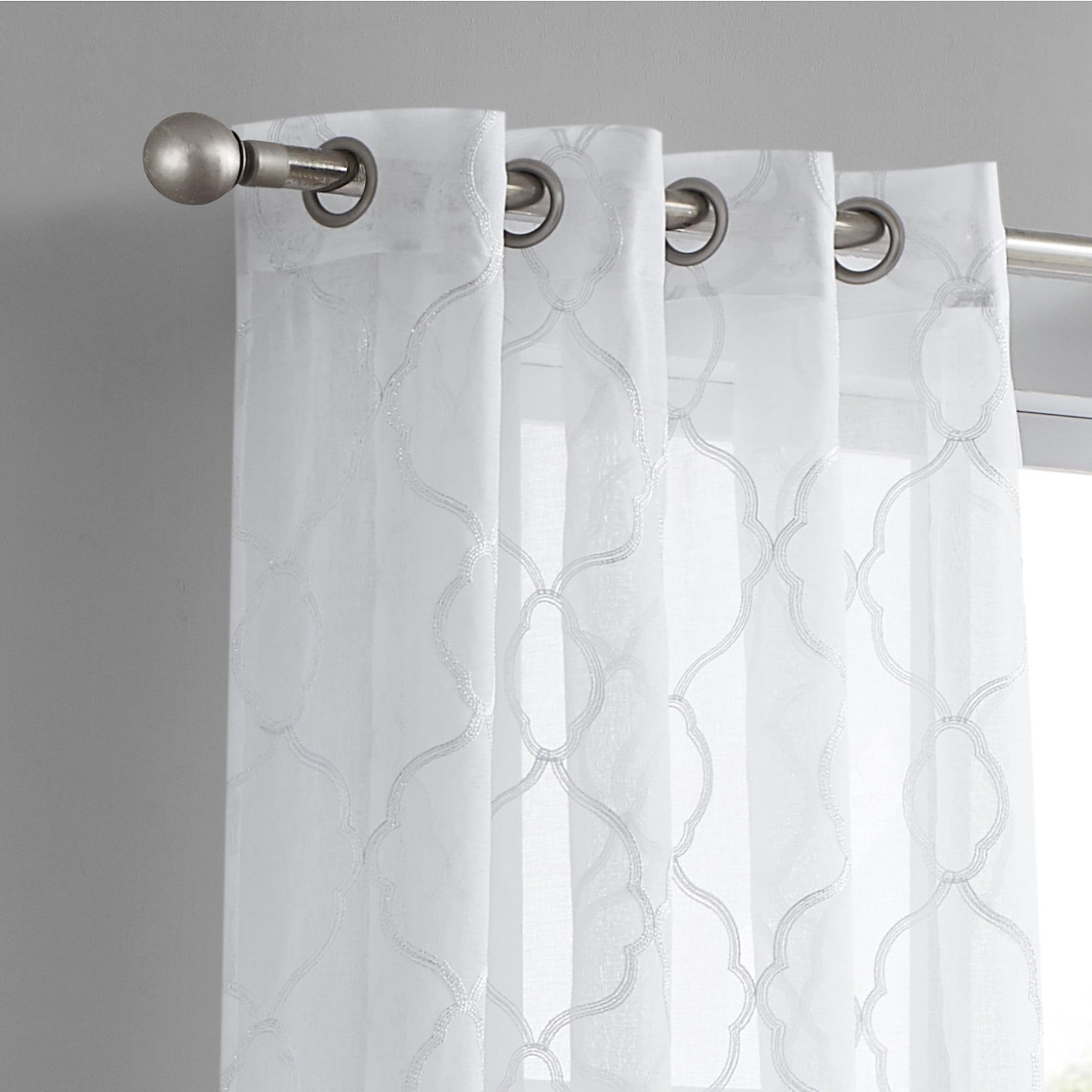 84” White Trellis Pattern Embroidered Window Curtain Panel - Minihomy