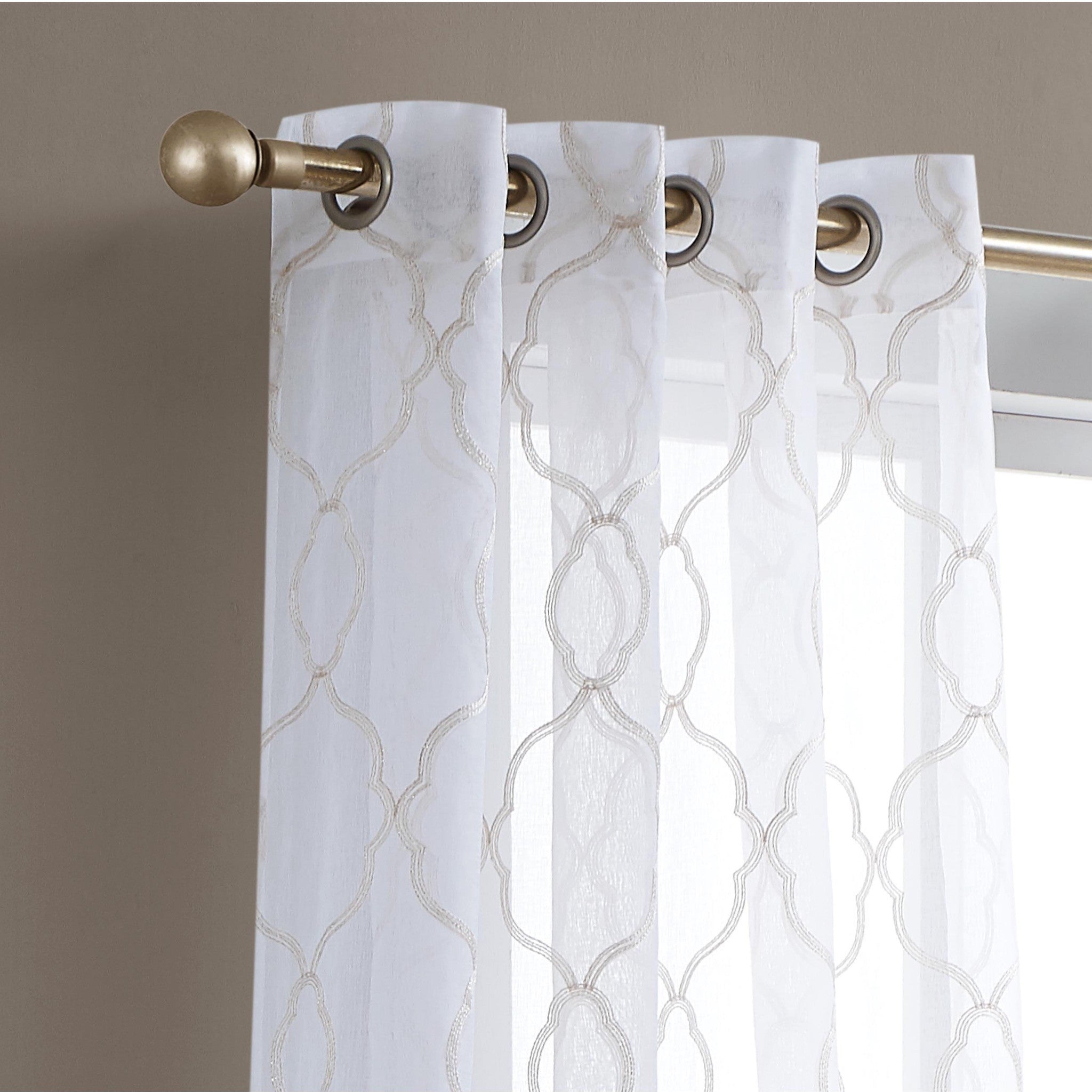 84” Charcoal Trellis Pattern Embroidered Window Curtain Panel - Minihomy