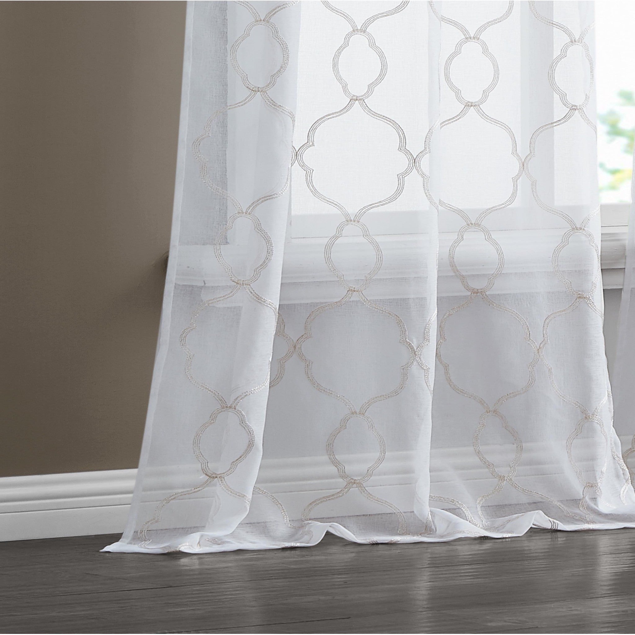 84” Charcoal Trellis Pattern Embroidered Window Curtain Panel - Minihomy