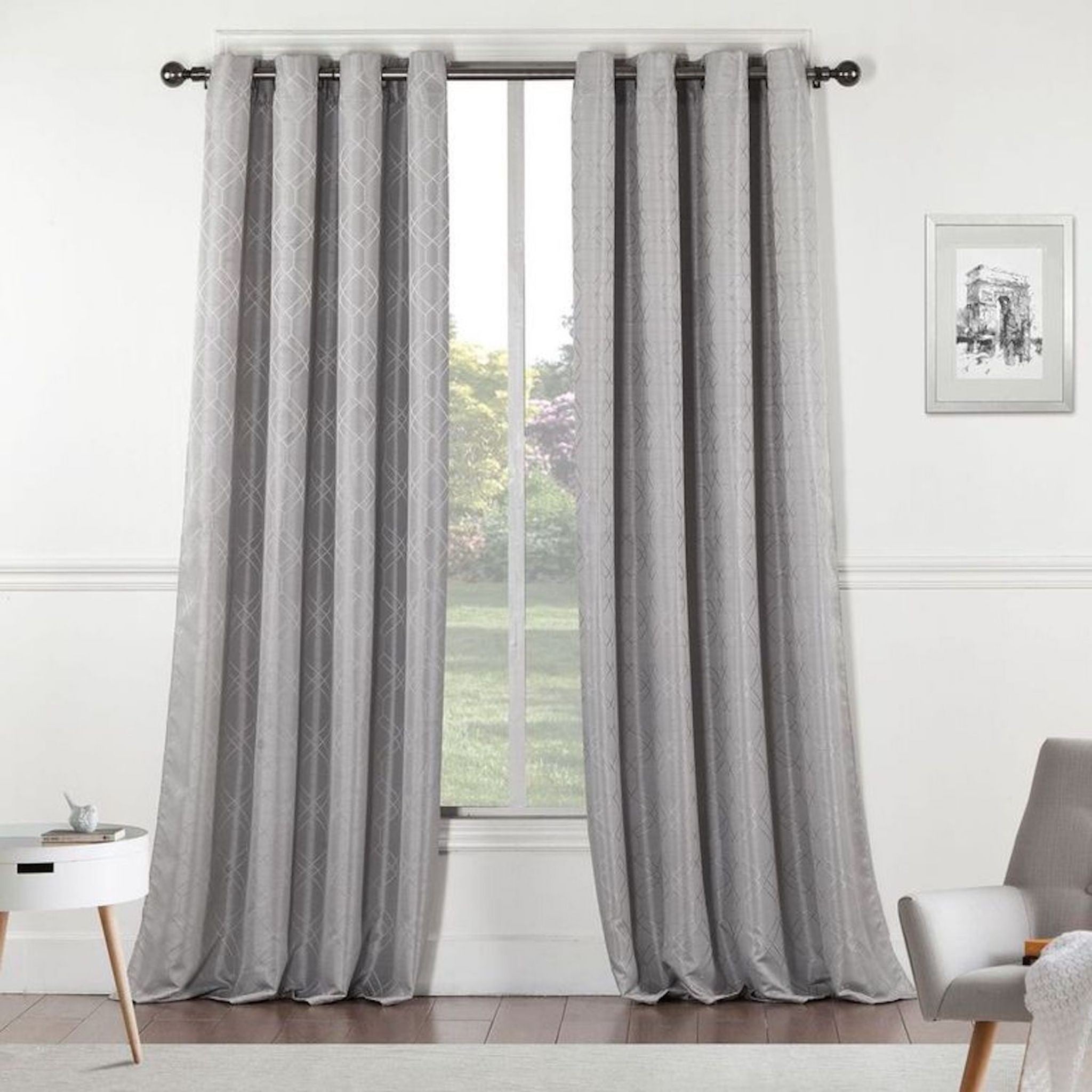 84" Silver Linework Textured Window Curtain Panel - Minihomy