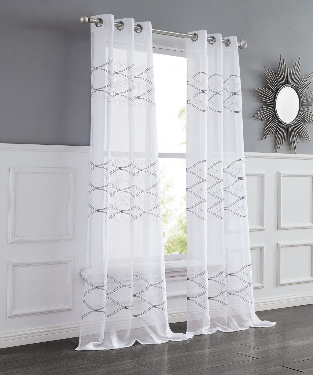 Set of Two 84"  White Wave Embroidered Window Panels