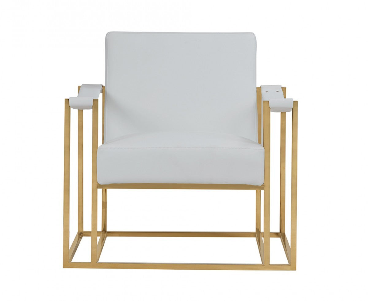 Stylish White Leatherette And Gold Steel Chair