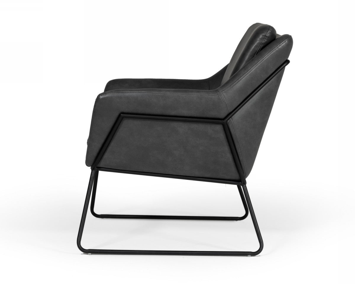 Industrial Grey Faux Leather And Black Accent Chair - Minihomy