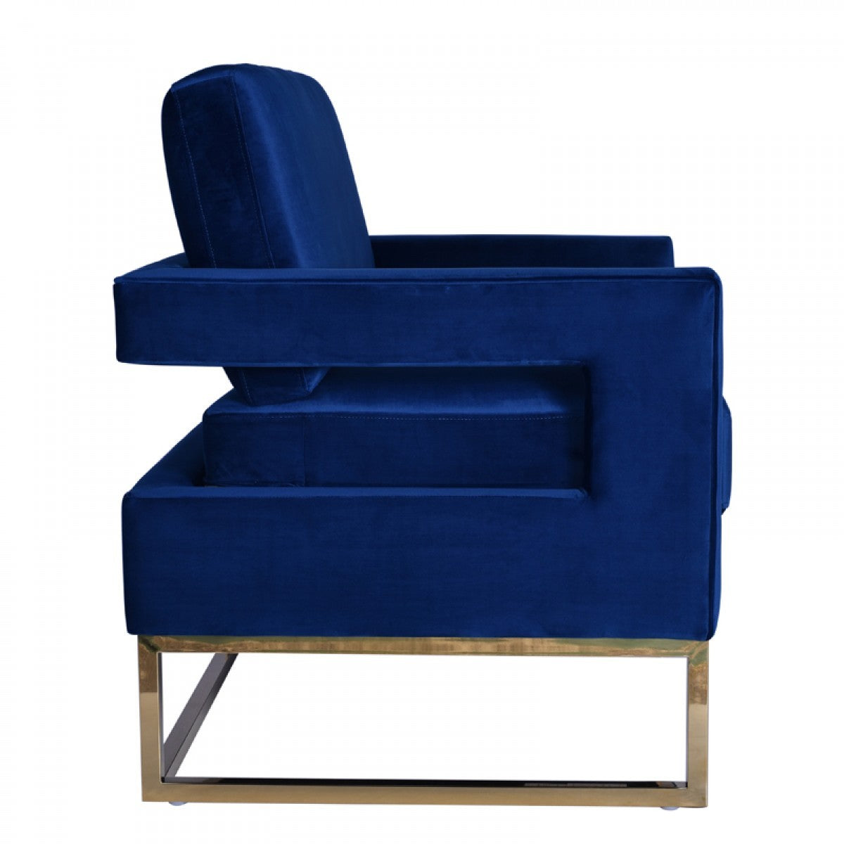 Stylish Blue Velvet And Gold Steel Chair