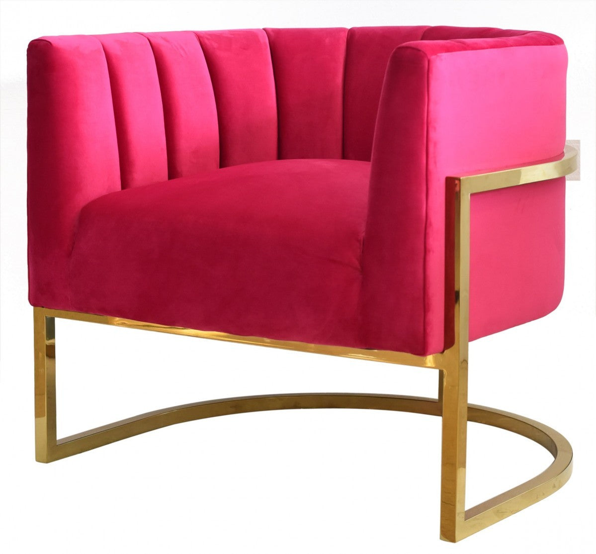 Glam Pink and Gold Channel Tufted Velvet Accent Chair - Minihomy