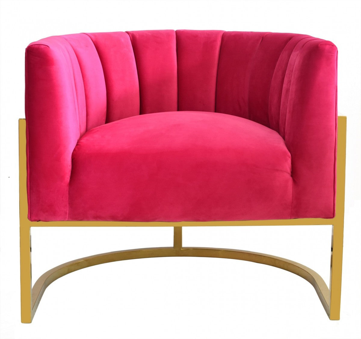 Glam Pink and Gold Channel Tufted Velvet Accent Chair - Minihomy