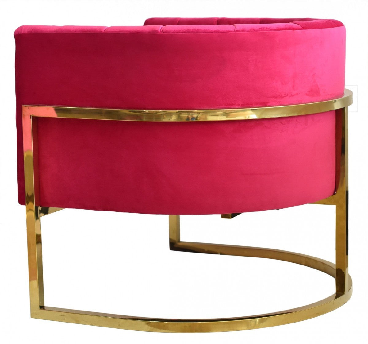 Glam Pink and Gold Channel Tufted Velvet Accent Chair - Minihomy