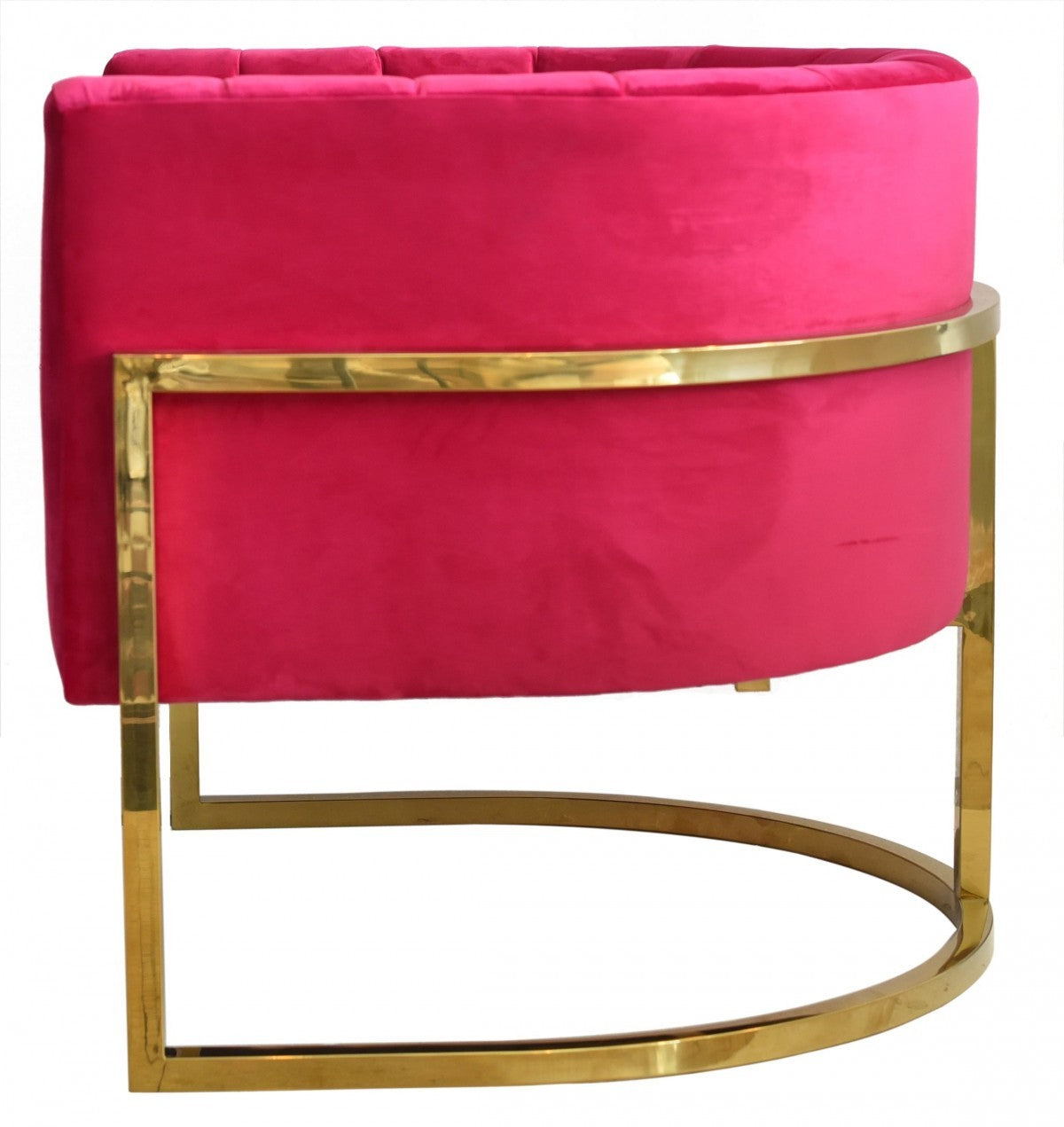 Glam Pink and Gold Channel Tufted Velvet Accent Chair - Minihomy