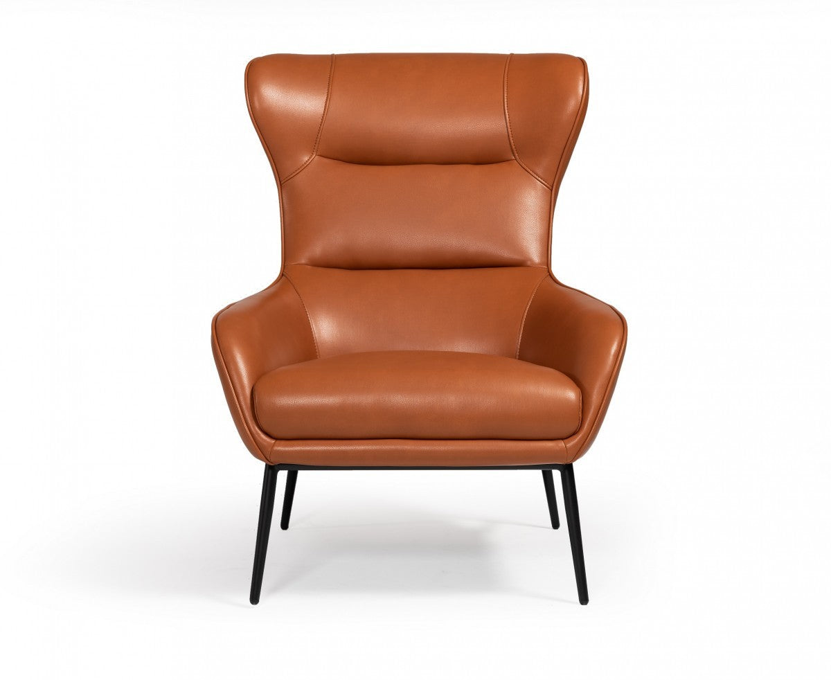 Industrial Orange Leather And Metal Lounge Chair - Minihomy