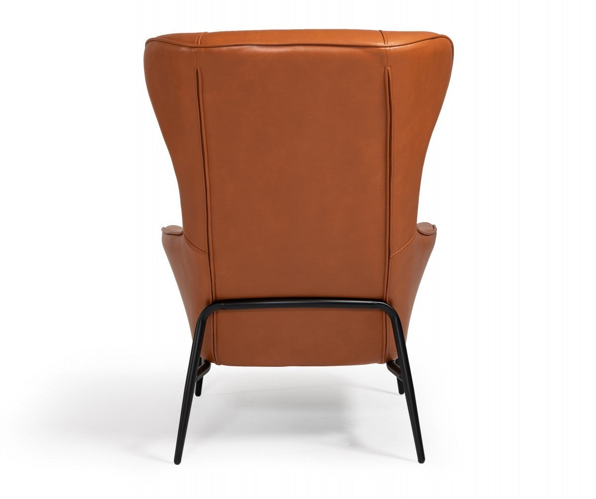 Industrial Orange Leather And Metal Lounge Chair - Minihomy