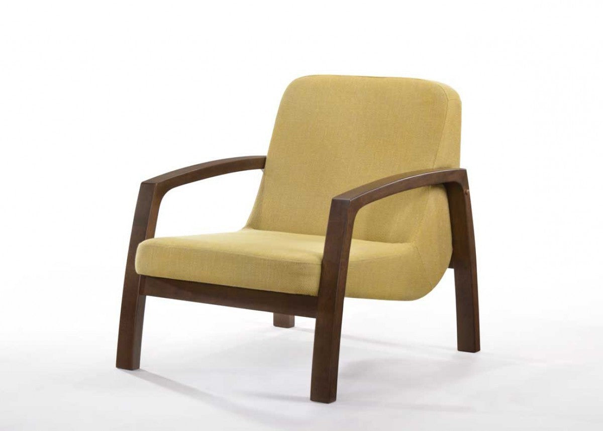 31" Gold and Walnut Retro Modern Wood Armchair - Minihomy