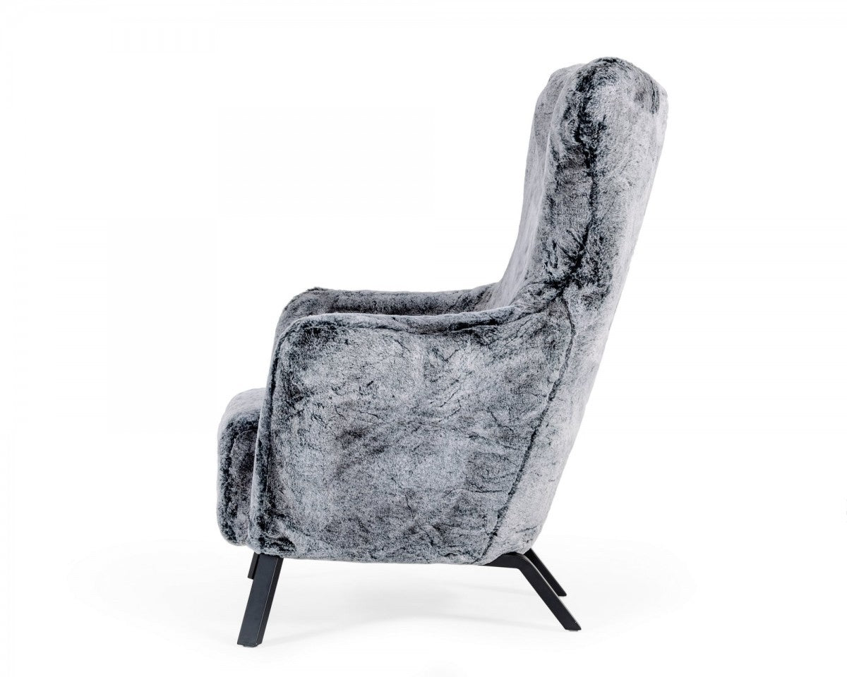 Mid Century Glam Grey Faux Fur Accent Chair - Minihomy