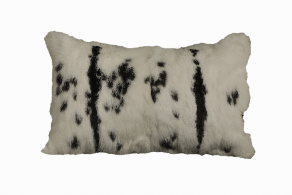 12" X 20" Black And White Rabbit Zippered Natural Fur Animal Print Throw Pillow - Minihomy