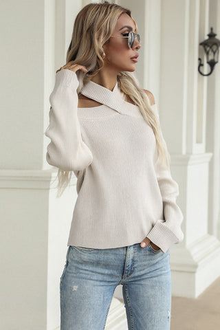 Halter Cold Shoulder Rib-Knit Sweater