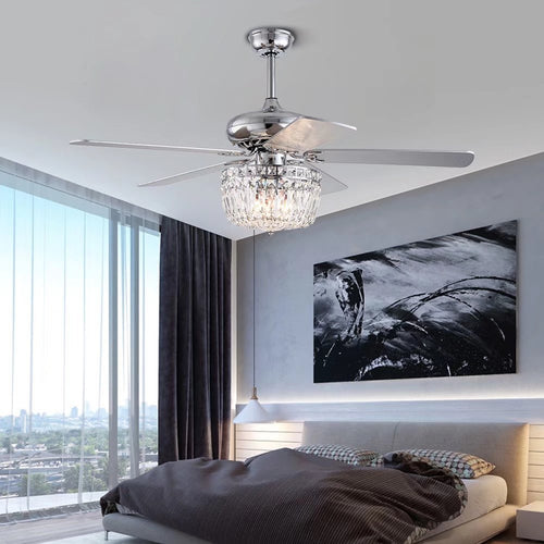 Silver And Faux Crystal Mod Chandelier Ceiling Fan