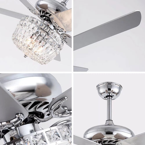 Silver And Faux Crystal Mod Chandelier Ceiling Fan