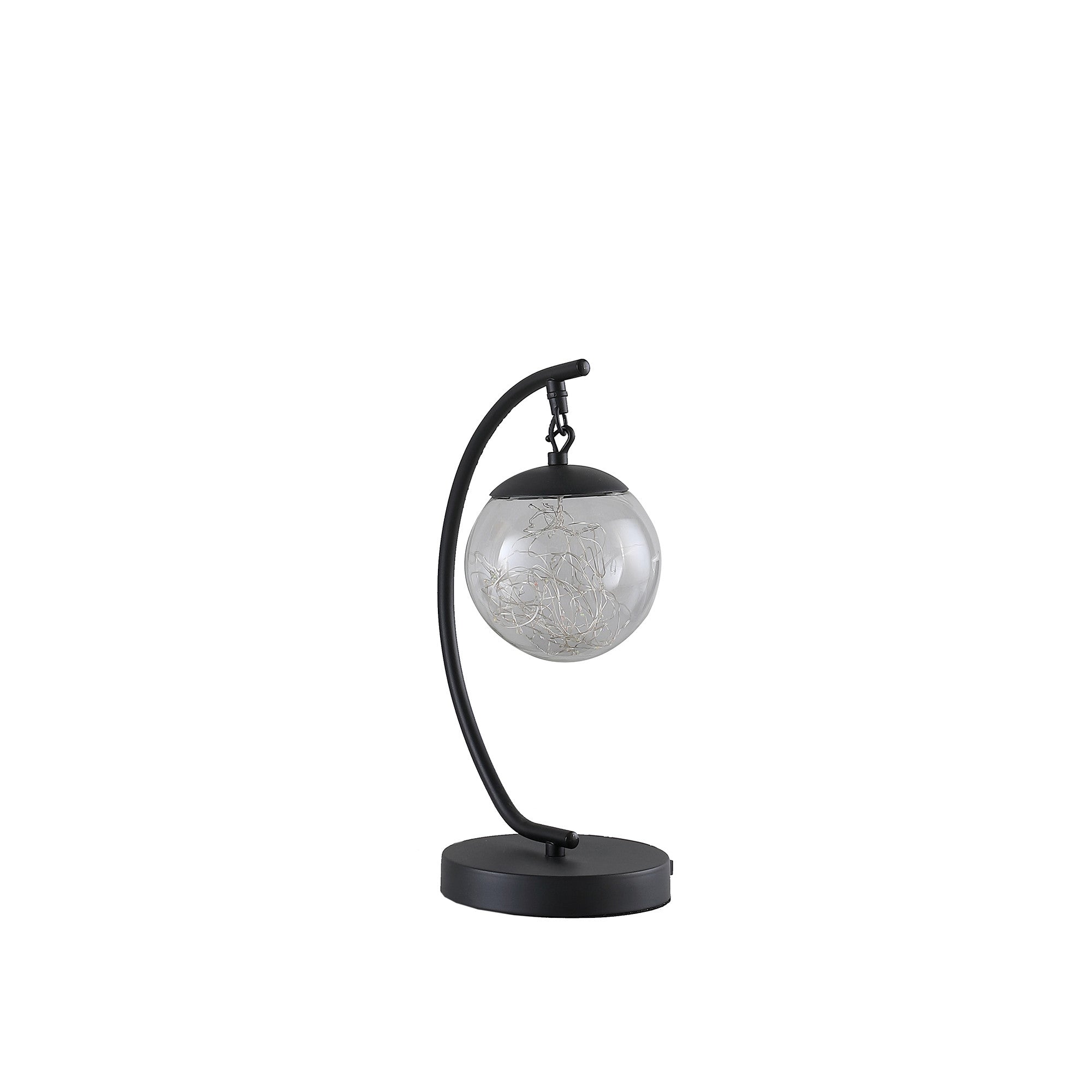 14" Matte Black Metal Arched Hanging Orb USB Table Lamp - Minihomy