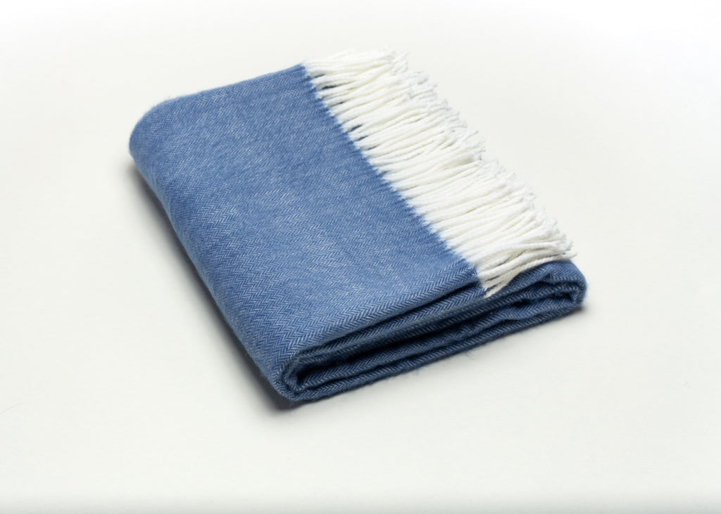 Denim Blue Soft Acrylic Herringbone Throw Blanket - Minihomy