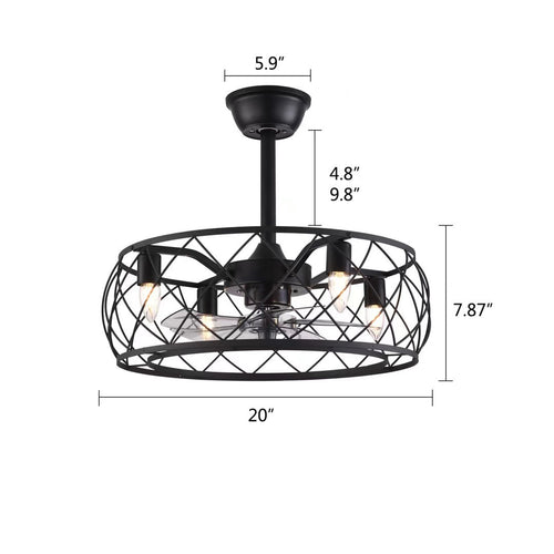 Industrial Caged Ceiling Lamp And Fan