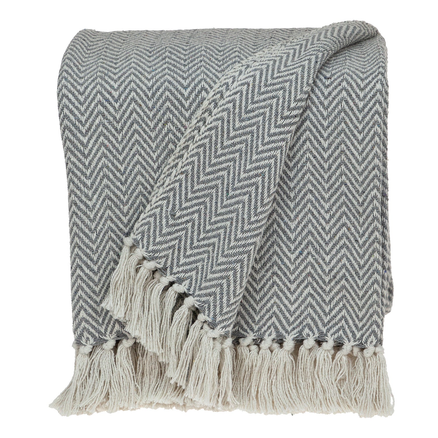 Handloomed Dark Gray Cotton Throw Blanket with Tassels - Minihomy