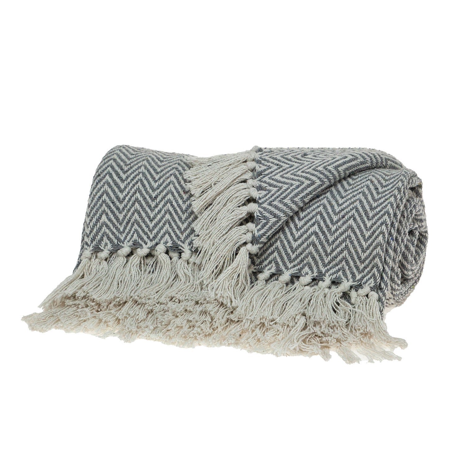 Handloomed Dark Gray Cotton Throw Blanket with Tassels - Minihomy