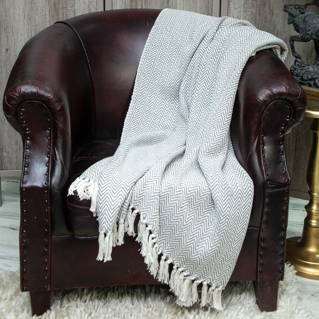 Handloomed Dark Gray Cotton Throw Blanket with Tassels - Minihomy