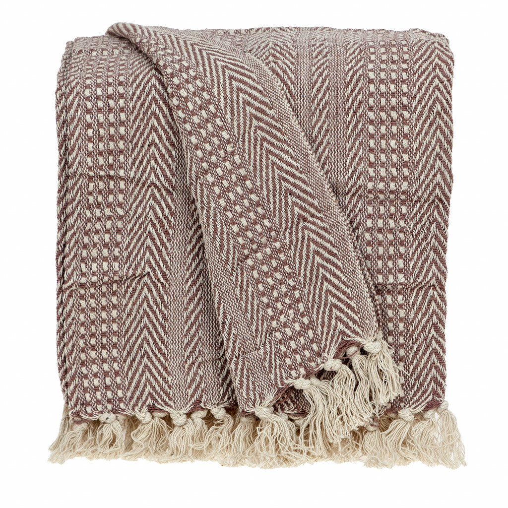 Brown and Beige Woven Herringbone Handloomed Throw - Minihomy