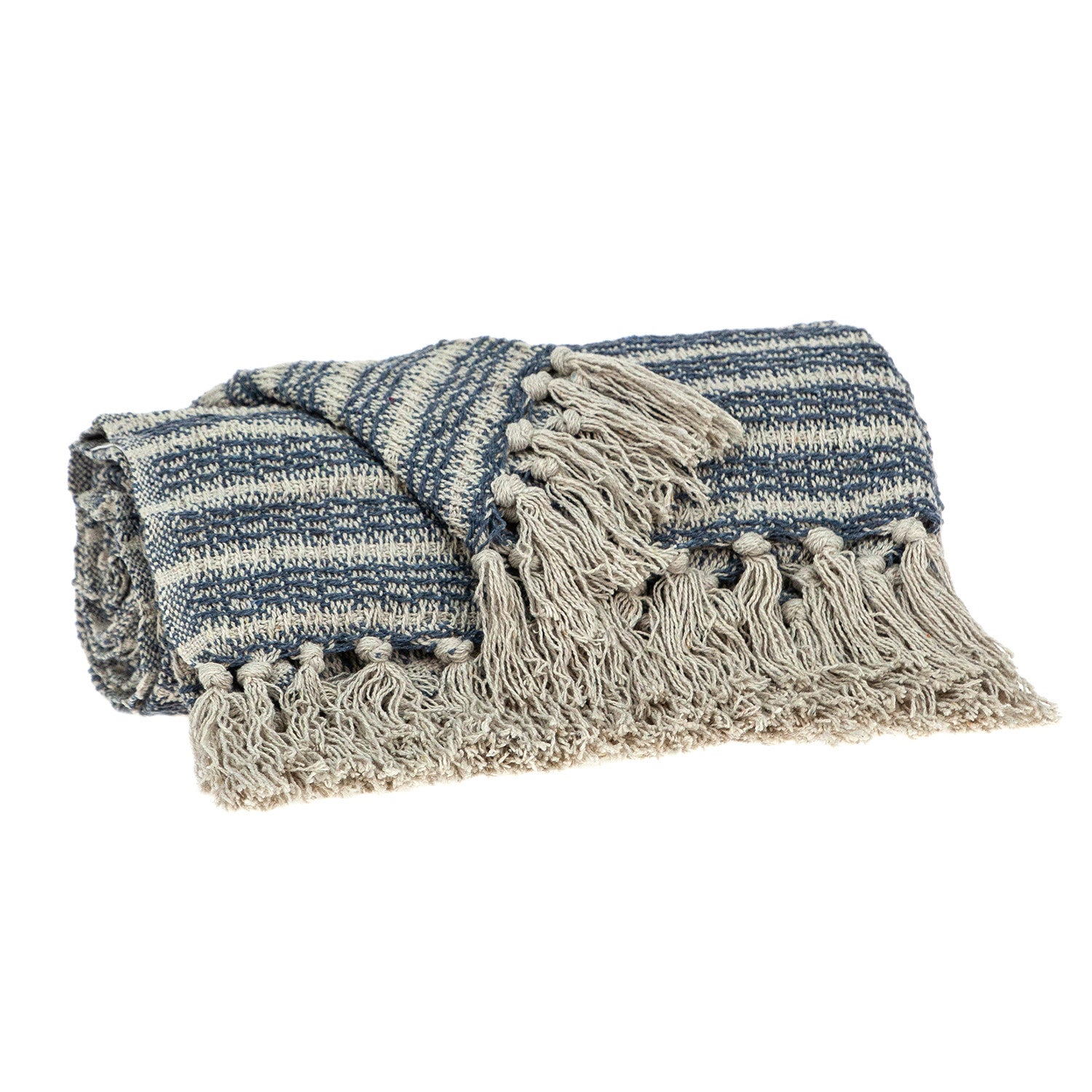 Blue Gray and Beige Cotton Handloom Throw Blanket - Minihomy