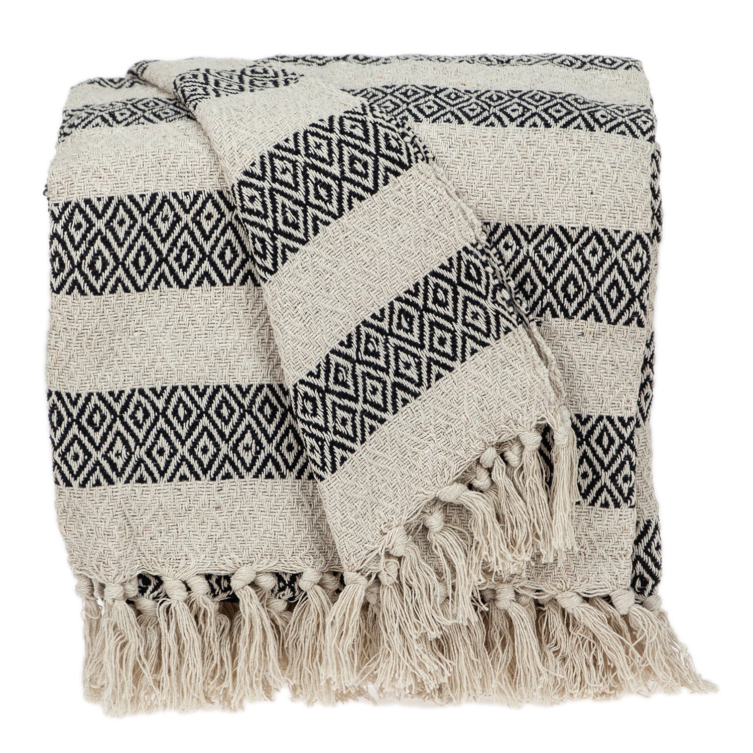 Black and Beige Diamond Weave Soft Cotton Handloom Throw - Minihomy