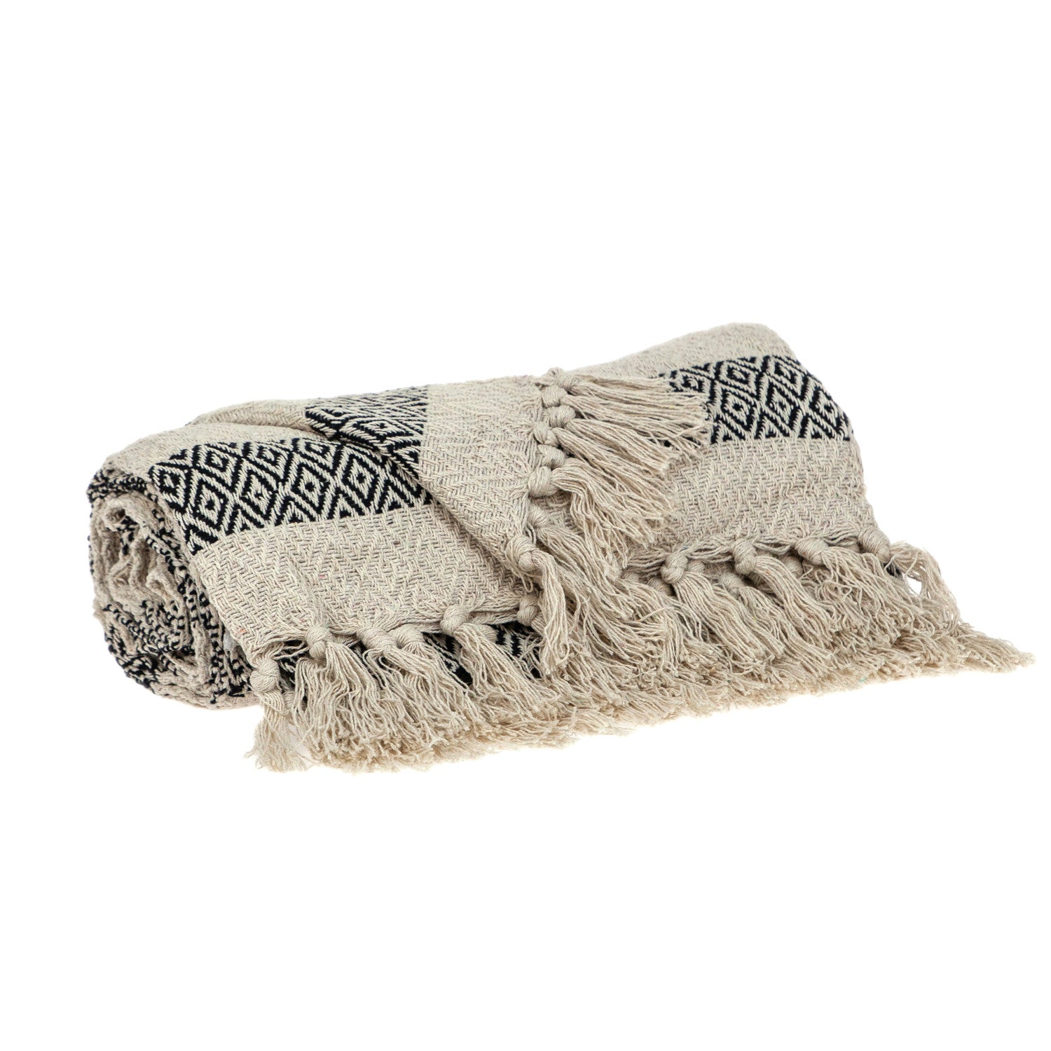 Black and Beige Diamond Weave Soft Cotton Handloom Throw - Minihomy