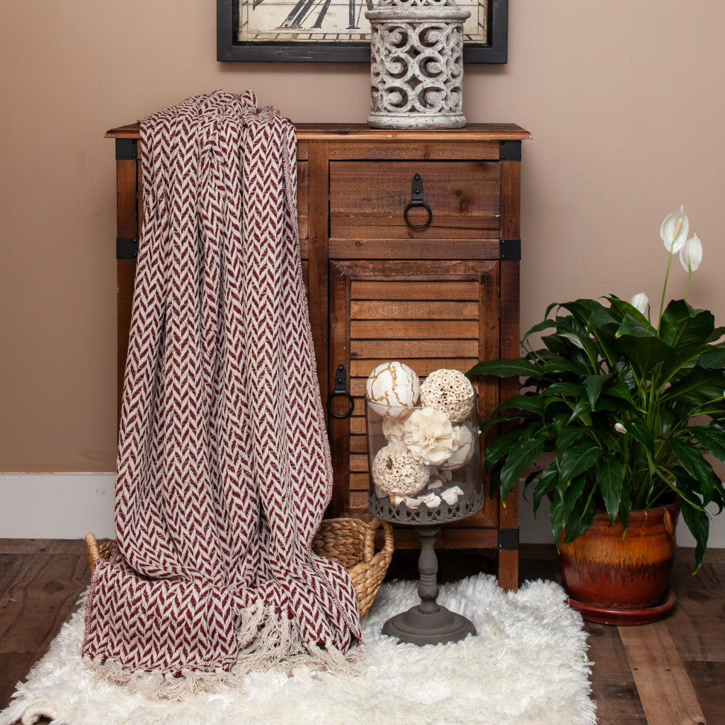 Burgundy Handloom Herringbone Weave with Tassels - Minihomy