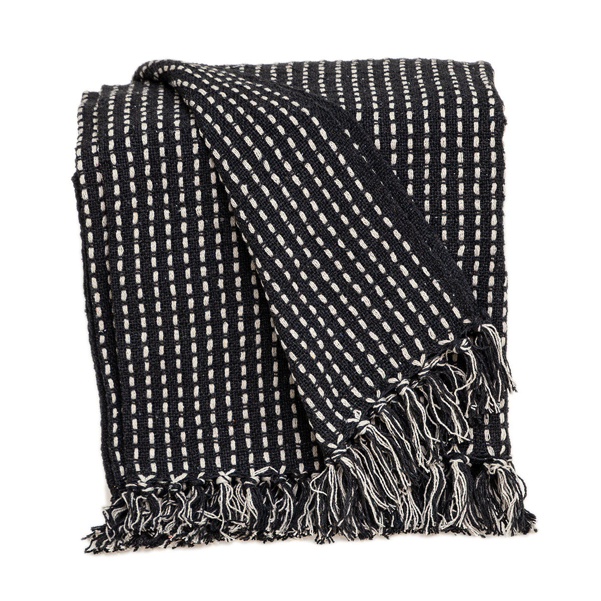 Black and White Handloom Woven Throw Blanket - Minihomy