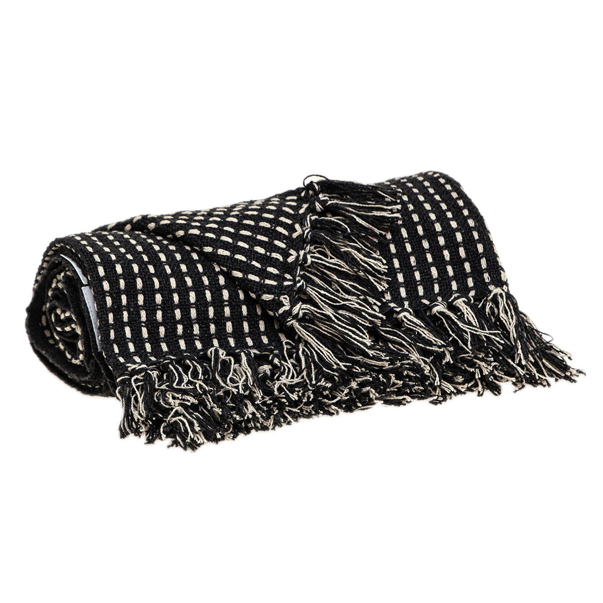 Black and White Handloom Woven Throw Blanket - Minihomy