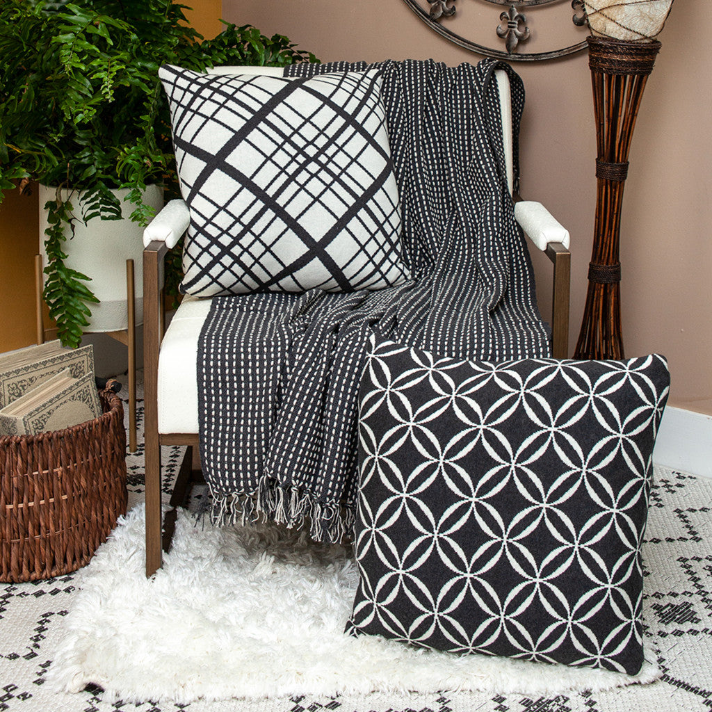 Black and White Handloom Woven Throw Blanket - Minihomy