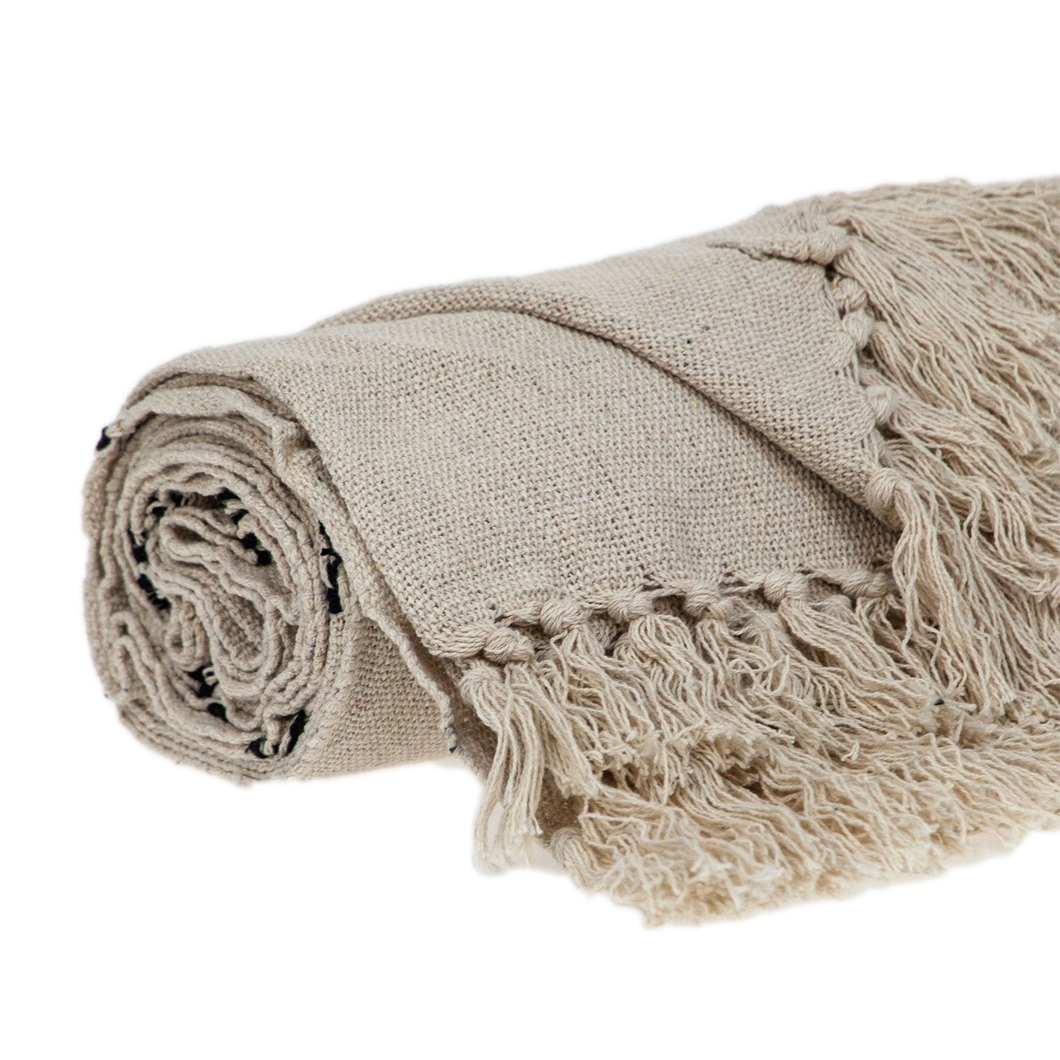 Classic Beige Woven Handloom Throw Blanket with Tassels - Minihomy