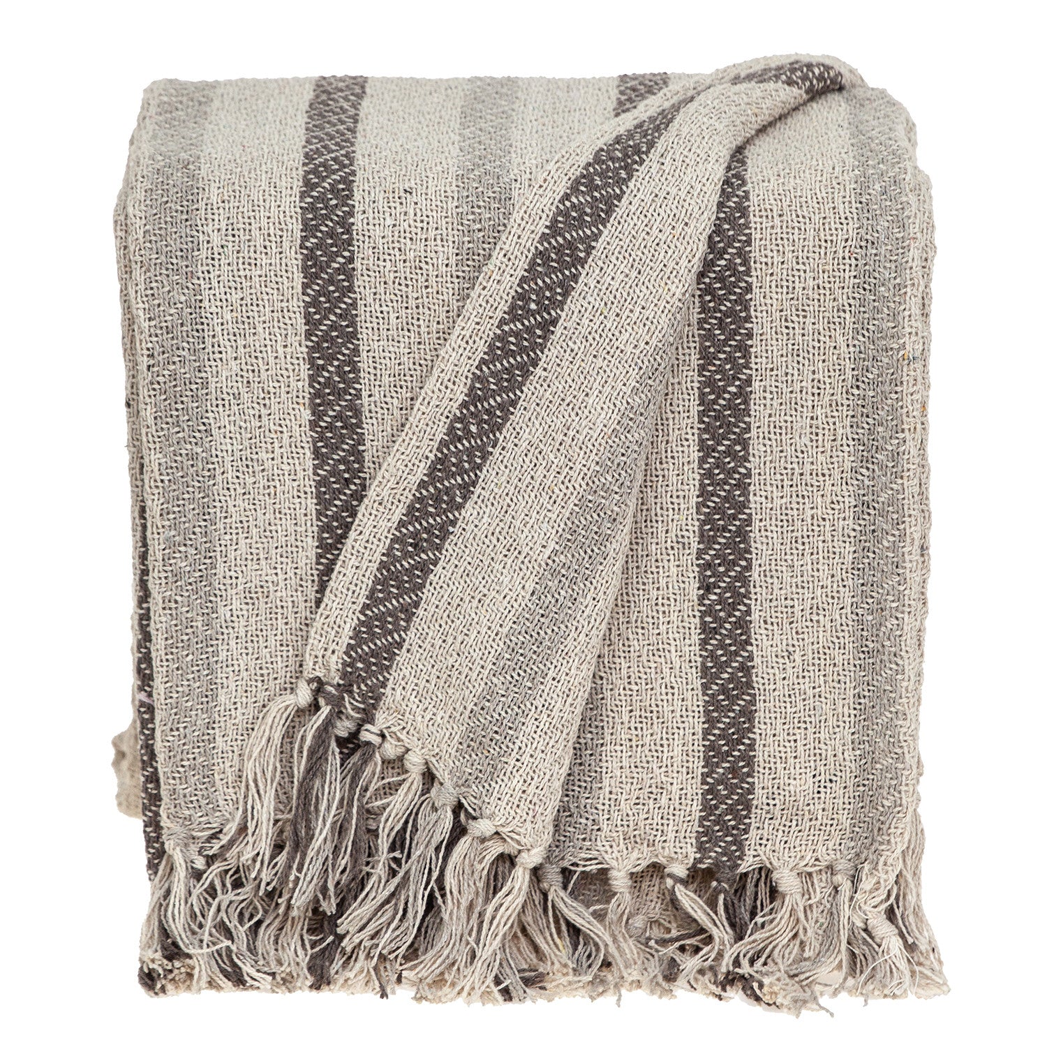 Beige and Taupe Woven Handloom Throw Blanket with Tassels - Minihomy