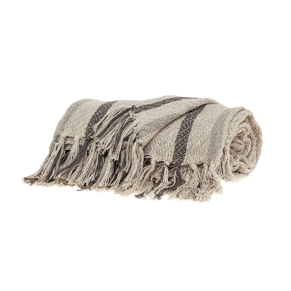 Beige and Taupe Woven Handloom Throw Blanket with Tassels - Minihomy