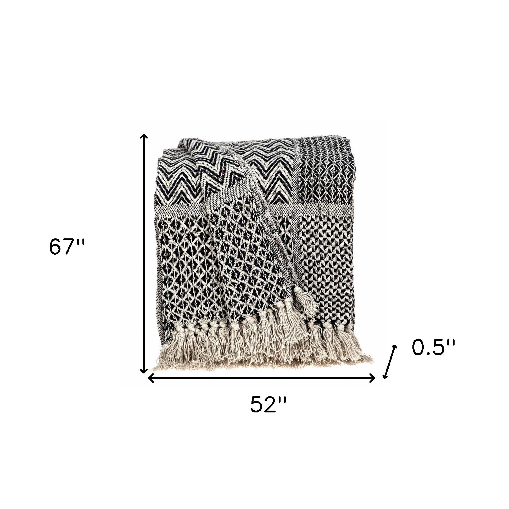 Beige and Black Multi Pattern Woven Handloom Throw Blanket - Minihomy