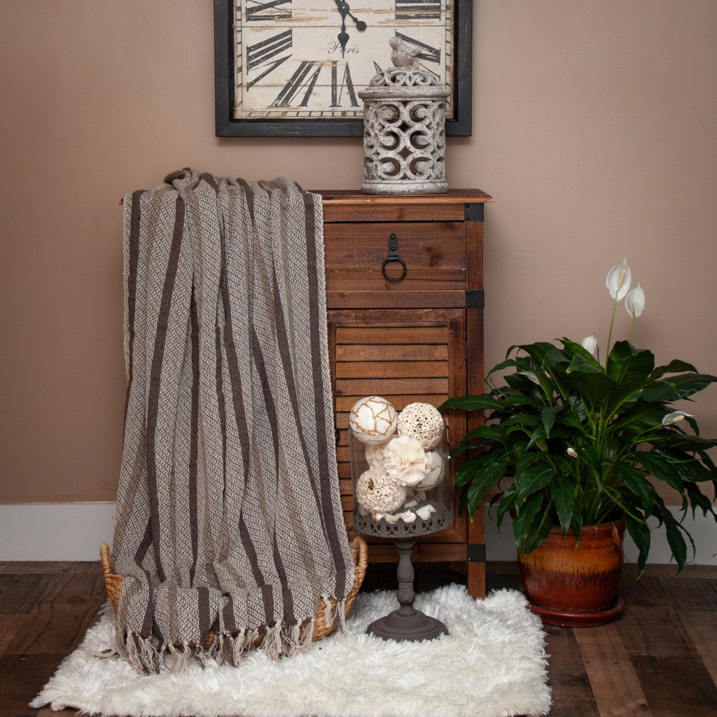 Brown and Taupe Striped Woven Handloom Throw - Minihomy