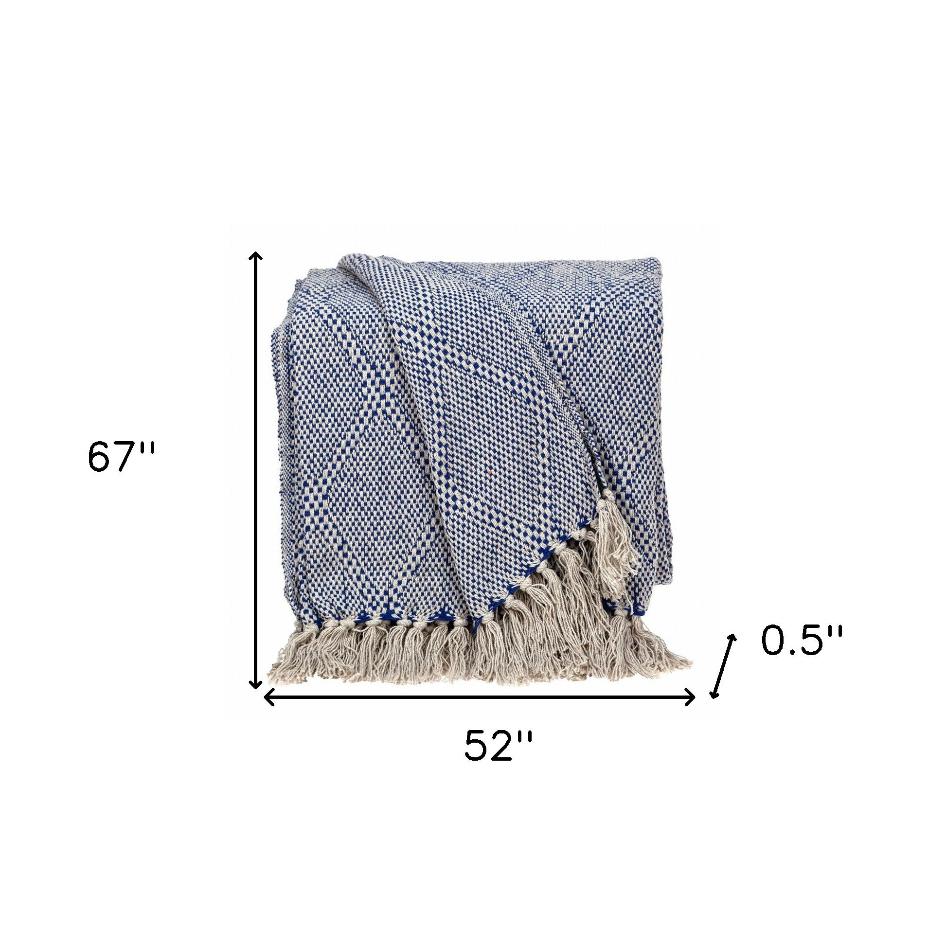 Blue and Beige Woven Handloom Throw with Tassels - Minihomy